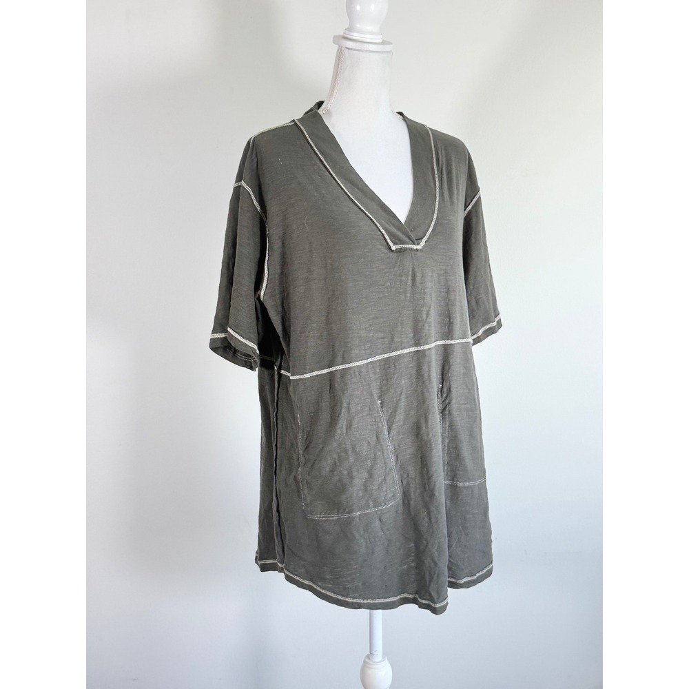 Natural Life Charlie V-Neck Cotton Tunic Dress Olive Green Patch Pockets Size S - Picture 2 of 11